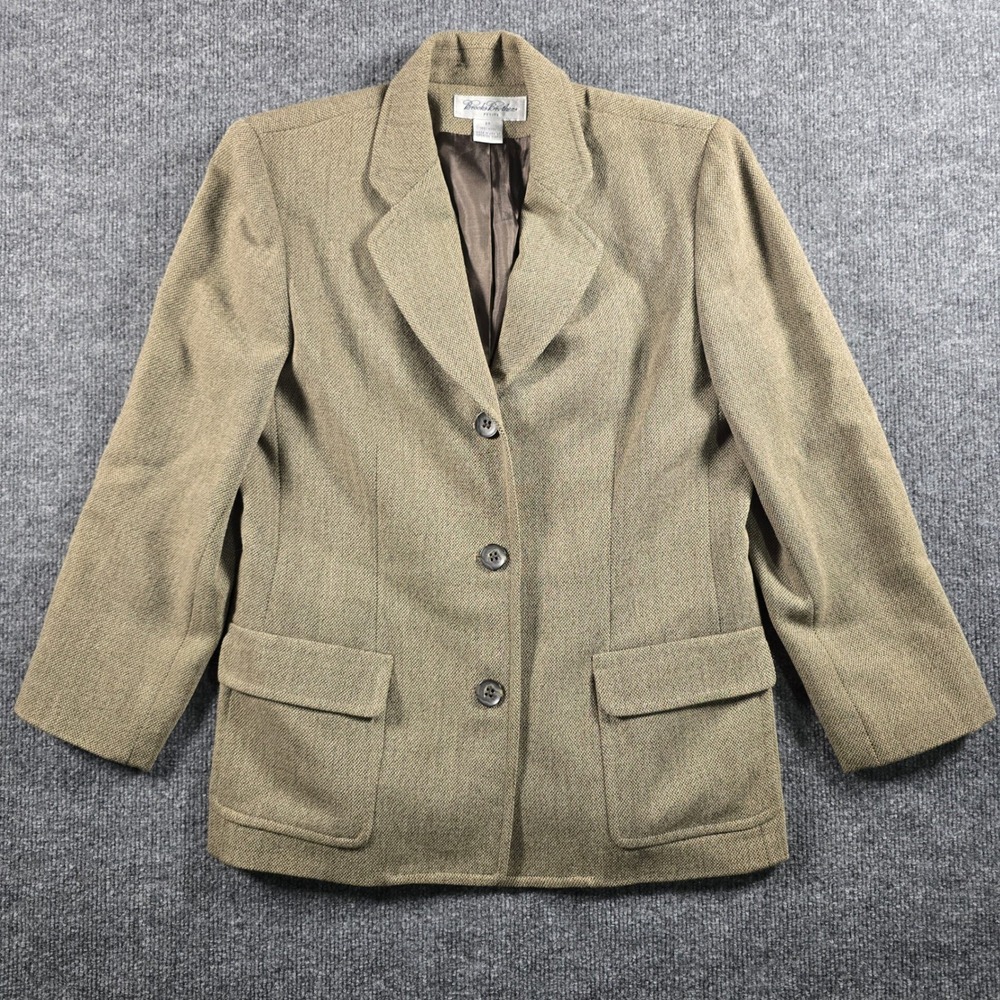 Brooks Brothers Petite 100% Wool Blazer Jacket Brown Tan Herringbone Size 8